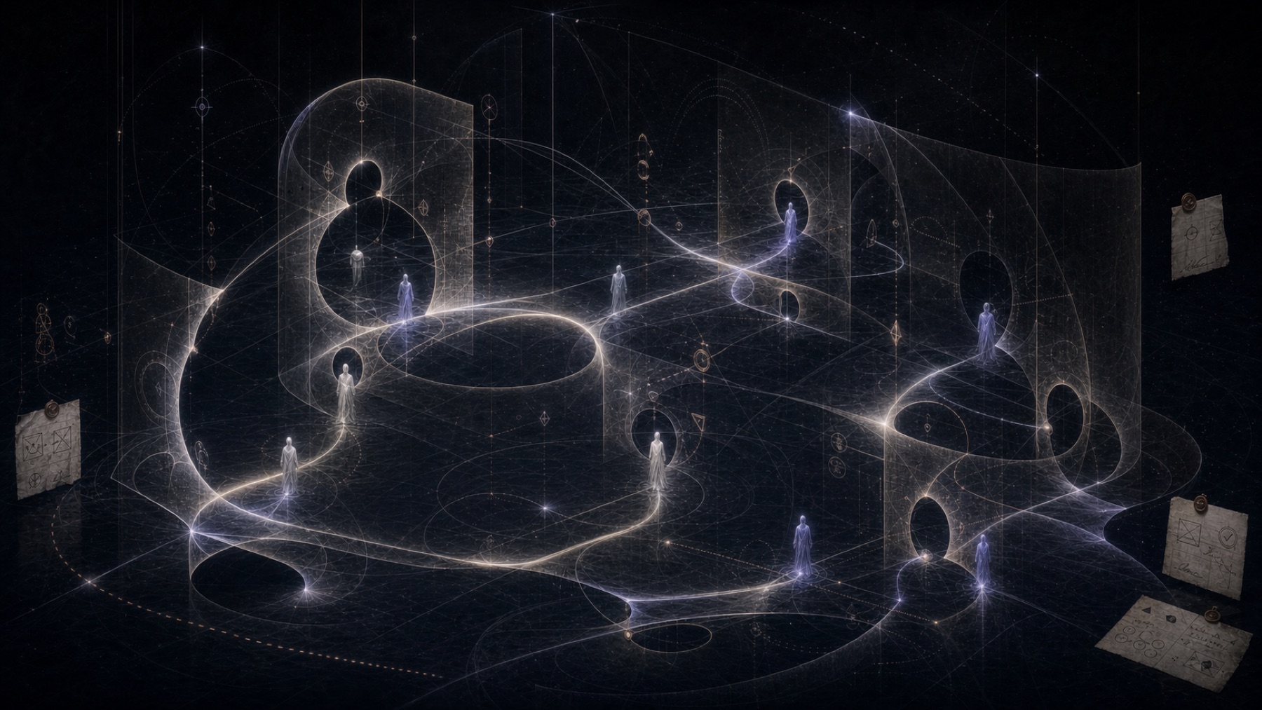A luminous vessel-city gathered around a common well